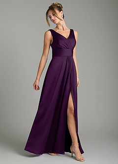 Azazie Karina Robes de demoiselle d'honneur Robe Trapèze en Satin extensible Plissée Grain De Raisin image4