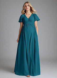 Azazie Verna Maternity Bridesmaid Dresses A-Line V-Neck Ruched Chiffon Floor-Length Dress image4