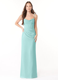 Azazie Mai Brautjungfernkleider Etui Plissee Chiffon Kleid Aqua image1