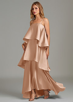 Azazie Azalea Robes de demoiselle d'honneur Robe Trapèze en Satin extensible Drapé Rose Anglais image3