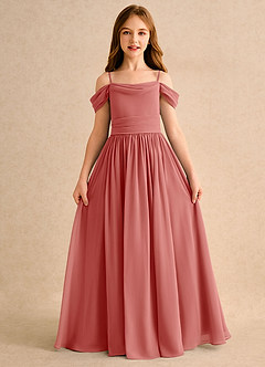 Azazie Shia Junior Formal Blumenmädchenkleider A-Linie Schulterfrei Chiffon Kleid Antike Rose image5