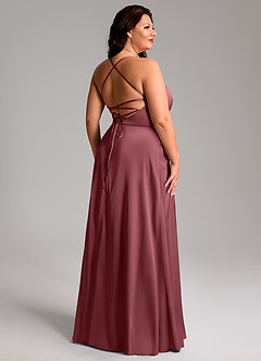 Azazie Mei Robes de demoiselle d'honneur Robe Trapèze en Satin extensible Col en V Rose Du Désert image11