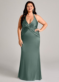 Azazie Valerie Suknie dla druhen Syrena Pofałdowany Satyna elastyczna Do ziemi Sukienka image6