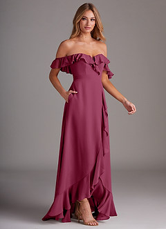 Azazie Lyra Bridesmaid Dresses Mulberry A-Line Chiffon Convertible Dress image6