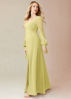 Azazie Leonia Bridesmaid Dresses Lemon Sorbet A-Line Long Sleeve Chiffon Dress image8