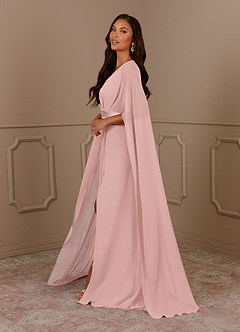 Azazie Isa Mère de la mariée Robes Robe Trapèze en Mousseline de soie Col V plissé Rose Poudré image2