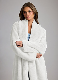 front Maxi Faux Fur Full-Length Coat