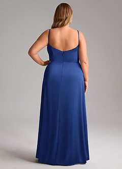 Azazie Azuree Bridesmaid Dresses Royal Blue A-Line Pleated Stretch Satin Dress image2