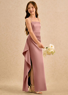 Azazie Cannoli Girls Formal Sukienki dla dziewczynek sypiących kwiaty Linia A Pofałdowany Satyna elastyczna Długość podłogi Sukienka image4