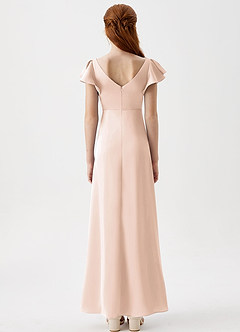 Azazie Omari Junior Blushing Pink A-Line Pleated Stretch Satin Dress image7
