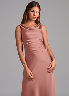 Azazie Nerine Bridesmaid Dresses Rosette A-Line Pleated Stretch Satin Dress image6