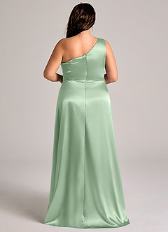 Azazie Brooke Bridesmaid Dresses Matcha A-Line One Shoulder Metallic Satin Dress image9
