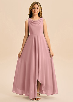 Azazie Mannie Junior Vestido de Rosa Polvorienta de Gasa de Corte en A con Plisado image6