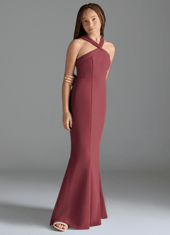 Azazie Rue Junior Merlot Mermaid Side Slit Chiffon Dress image3