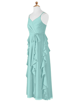 Azazie Peyton Junior Aqua A-Line V-Neck Cascading Ruffles Chiffon Dress image8
