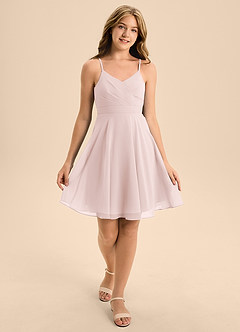 Azazie Avelina Junior Vestido de Rosa Rubor de Gasa de Corte en A con Plisado image3