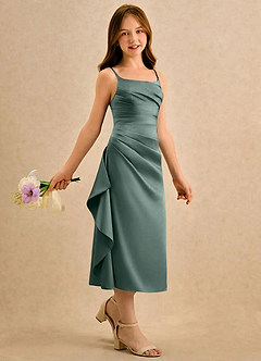 Azazie Canna Girls Formal Flower Girl Klänningar Klänning A-Line i Stretch Satin Plisserad image3