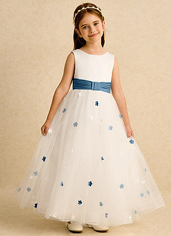 Azazie Cricket vestidos de niña de las flores Vestido de Marfil Bermudas de Satin Mate de Princesa con Plisado image1