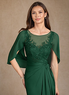 Azazie Hera Mother of the Bride Dresses Dark Green A-Line Lace Stretch Satin Dress image5