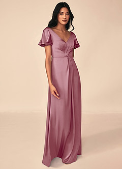 Azazie Soren Bridesmaid Dresses Vintage Mauve A-Line Pleated Stretch Satin Dress image4