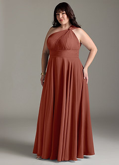 Azazie Charlize Bridesmaid Dresses Auburn A-Line One Shoulder Chiffon Dress image11