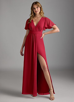 Azazie Zaniah Bridesmaid Dresses Scarlet A-Line Chiffon Dress image4