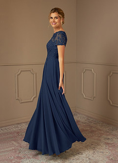 Azazie Adina Mother of the Bride Dresses Dark Navy A-Line Boatneck Sequins Chiffon Dress image3