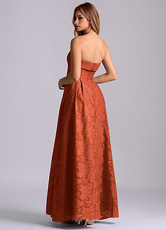 Azazie Lucienne Brautjungfernkleider A-Linie Schulterfrei Blumen-Burnout Kleid Rotbraun image2