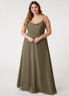 Azazie Daenerys Bridesmaid Dresses Willow Green A-Line Cowl Chiffon Dress image8