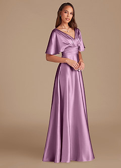 Azazie Pamela Bridesmaid Dresses Wisteria A-Line Pleated Metallic Satin Dress image3