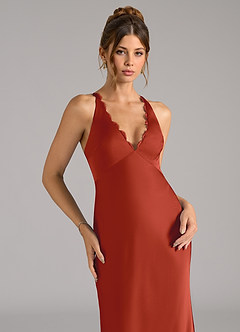 Azazie Tianna Bridesmaid Dresses Rust A-Line Stretch Satin Dress image7