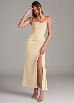 Azazie Leonis Brautjungfernkleider Wandelbar Meerjungfrau-Linie Schulterfrei Chiffon Kleid Champagner image1