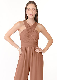Azazie Berdie Bridesmaid Dresses Bronzer Halter Chiffon Jumpsuit image5