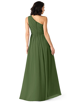 Azazie Mathilda Robes de demoiselle d'honneur Robe Trapèze en Mousseline de soie Ue épaule Olive image2