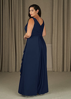 Azazie Evy Mother of the Bride Dresses Dark Navy A-Line Pleated Stretch Chiffon Dress image7