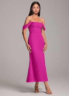 Azazie Saige Bridesmaid Dresses Fuchsia Sheath Off the Shoulder Chiffon Convertible Dress image4