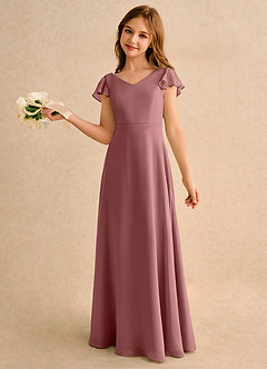 Azazie Nari Girls Formal Sukienki dla dziewczynek sypiących kwiaty Linia A z rękawami Szyfon Długość podłogi Sukienka image1