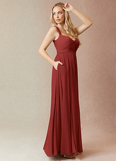 Azazie Reniya Bridesmaid Dresses Rust A-Line Pleated Mesh Convertible Dress image3