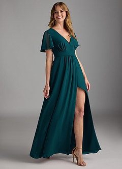 Azazie Zaniah Bridesmaid Dresses Pine A-Line Chiffon Dress image3