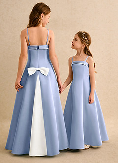 Azazie Izel Girls Formal Flower Girl Dresses Ivory Ice A-Line Pleated Matte Satin Dress image1