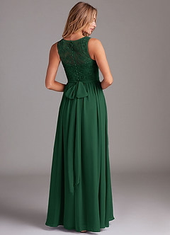 Azazie Kingsley Bridesmaid Dresses Dark Green A-Line Lace Chiffon Dress image2