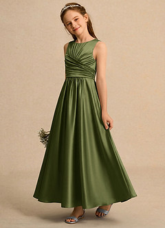 Azazie Ducky Girls Formal Flower Girl Klänningar Klä A-Line i Stretch Satin Plisserad image3