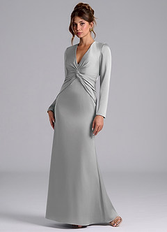 Azazie Tria 신부 들러리 드레스 인어 긴팔 스트레치 새틴 바닥 길이 드레스 image3