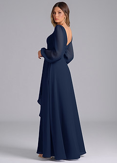 Azazie Omari Brautjungfernkleider A-Linie Langarm Chiffon Kleid Dunkelmarine image2
