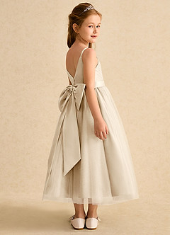 Azazie Patootie Flower Girl Dresses Champagne A-Line Spaghetti Strap Tulle Dress image2