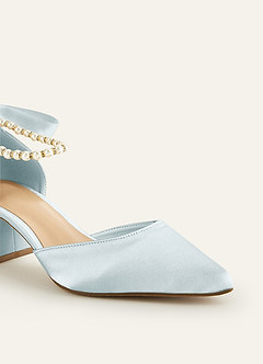 front Satin Pearl and Bow Pointed Toe Block Heels