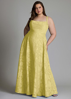 Azazie Shaude Brautjungfernkleider A-Linie Plissee Blumen-Burnout Kleid Kanarienvogel image11
