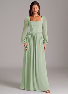 Azazie Hattie Bridesmaid Dresses Dusty Sage A-Line Corset Chiffon Dress image5