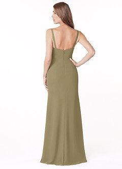Azazie Salma Robes de demoiselle d'honneur Robe Fourreau en Mousseline de soie Fente Latérale Vert Mousse image2