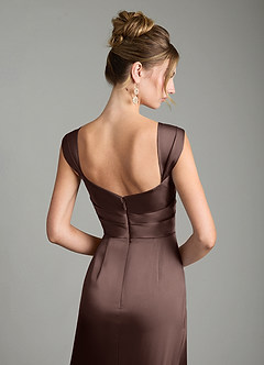 Azazie Filippa Bridesmaid Dresses Ganache A-Line Pleated Stretch Satin Dress image6